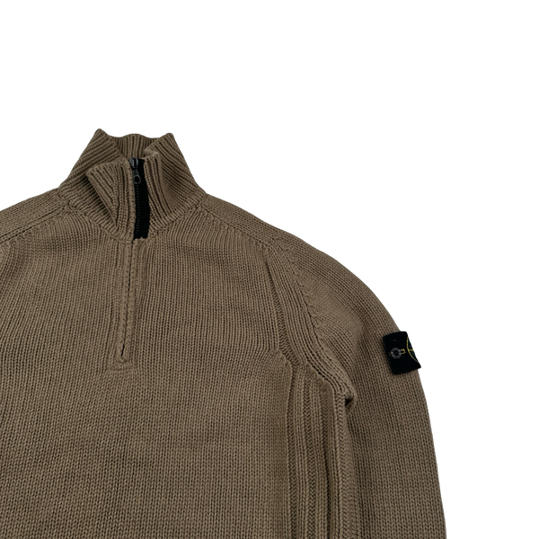 Stone Island 2003 Brown High Neck Quarter Zipped Jumper - Large