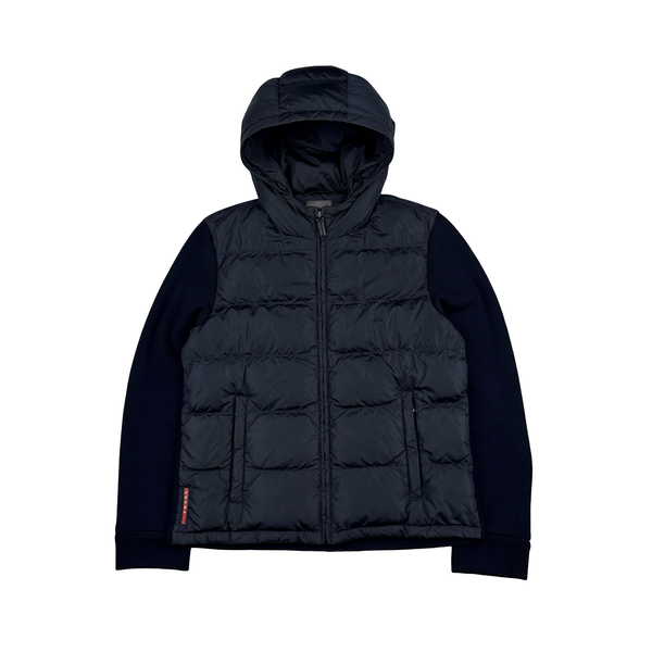 Prada Red Tab Wool Hybrid Navy Down Filled Jacket - XL