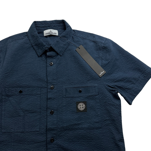 Stone Island Navy Seersucker Shirt - Large