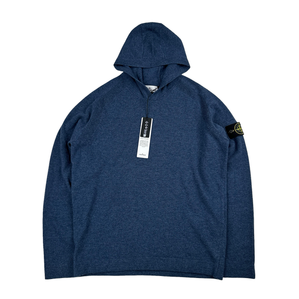 Stone Island 2025 Navy Light RWS Geelong Wool Hooded Knit Jumper - Large