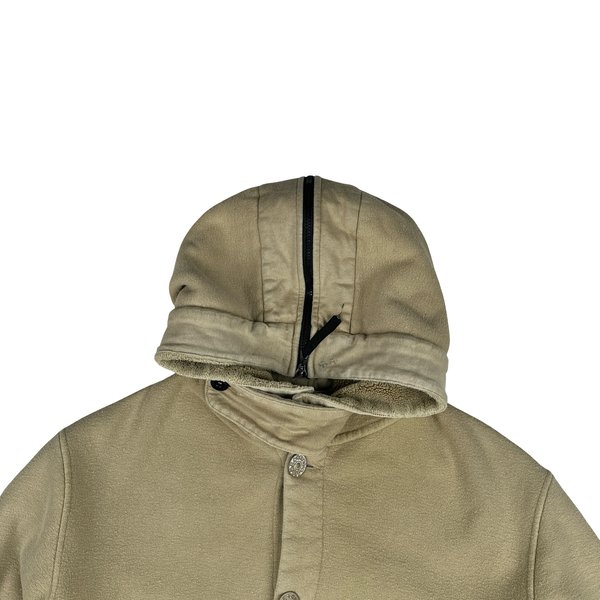 Stone Island 1999 Beige Butterfly Hood Fleece Lined Vintage Buttoned Jumper - XL