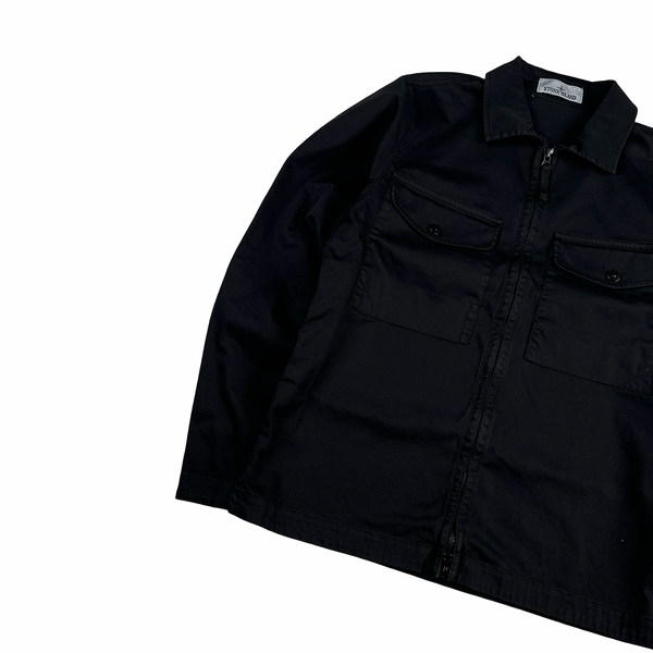 Stone Island 2024 Black Cotton Twill Overshirt - Small