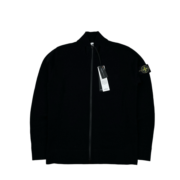 Stone Island 2024 Black Lana Wool Zipped Knit Jumper - Medium