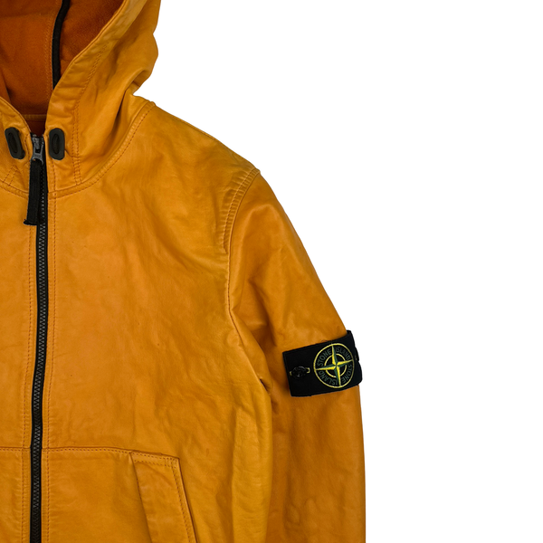 Stone Island 2014 Orange Lightweight Leather Felpa Jacket - Small