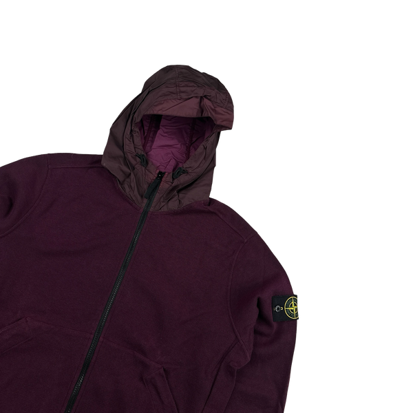 Stone Island 2015 Purple Cotton Knit Zipped Mussola Hood Jumper- XL
