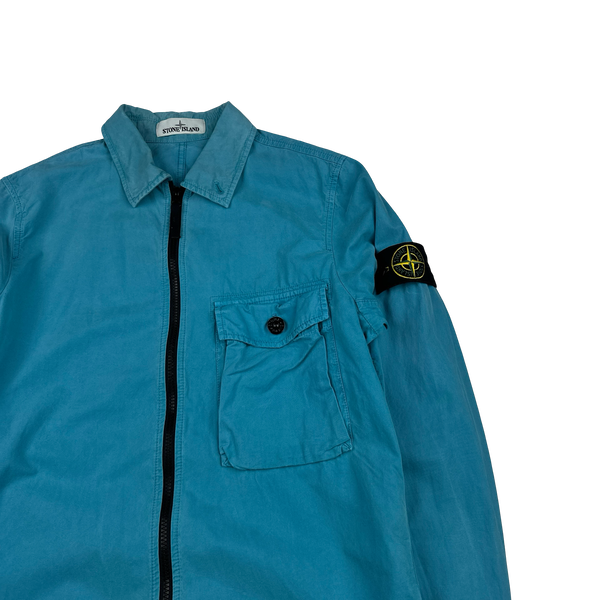 Stone Island 2020 Blue Zipped Cotton Overshirt - Small