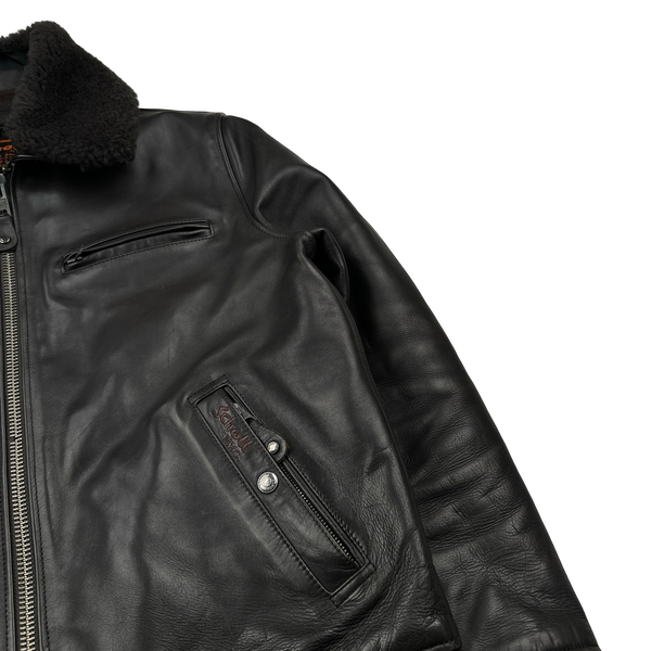 Schott Brown Heavyweight Leather Dual Layer Shearling Collar Jacket - Large