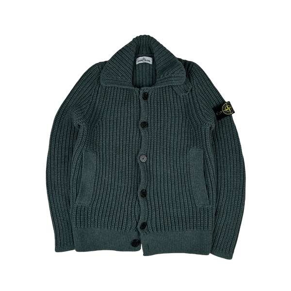 2000s STONE  BUTTON UP KNIT XL！ Stone Island Heavyweight Thick Knit Button Up Cardigan- Medium