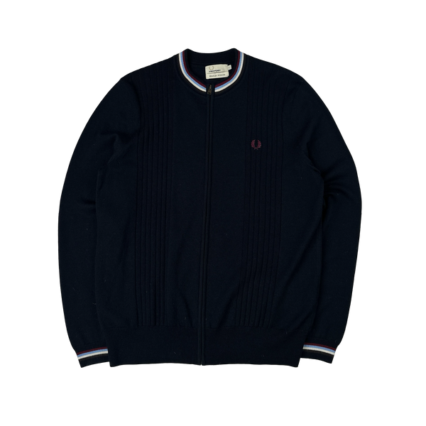 Fred Perry Bradley Wiggins Navy Zipped Knit Bomber - Large