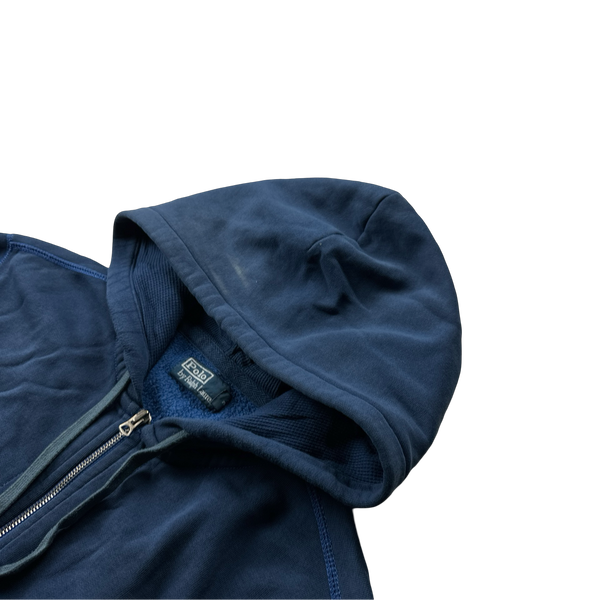Ralph Lauren Blue Contrast Stitch Cotton Zipped Hoodie - XL