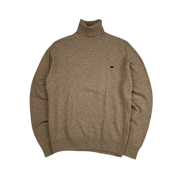 Thomas Burberry Tan Angora Wool Silk Blend Knitted Roll Neck Jumper - Medium