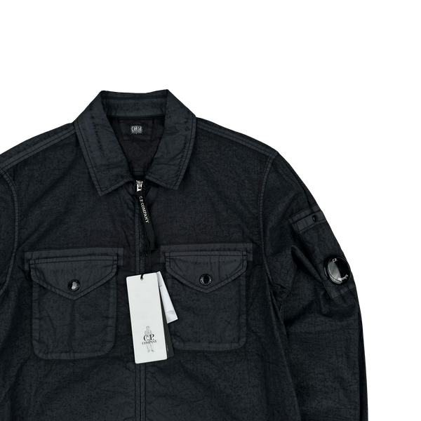 CP Company Popeline Placcato Navy Zipped Overshirt - Small