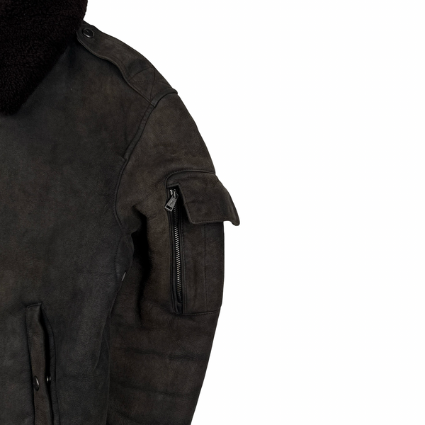 Ralph Lauren Black Label Leather Lined Shearling Collar Bomber Jacket - Medium