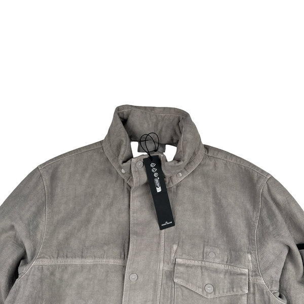 Stone Island 2025 Grey Bonded Linen Ghost Piece Jacket - Large