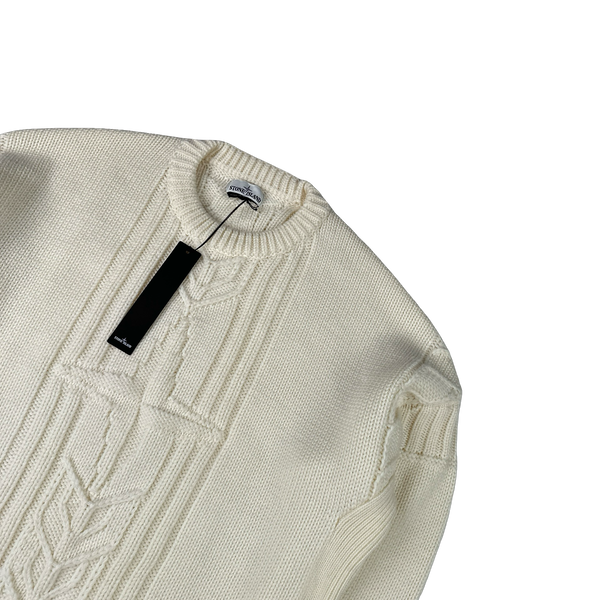 Stone Island 2020 White Thick Winter Embossed Knit - 3XL