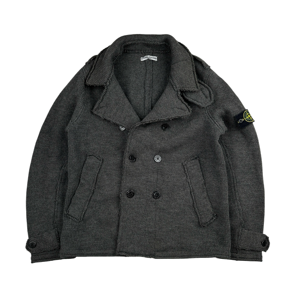 Stone Island 2008 Charcoal Double Breasted Wool Pea Coat - Large