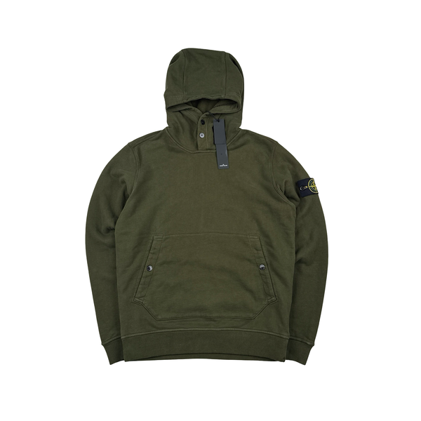 Stone Island 2023 Green Cotton Fleece Hoodie Jumper - Small