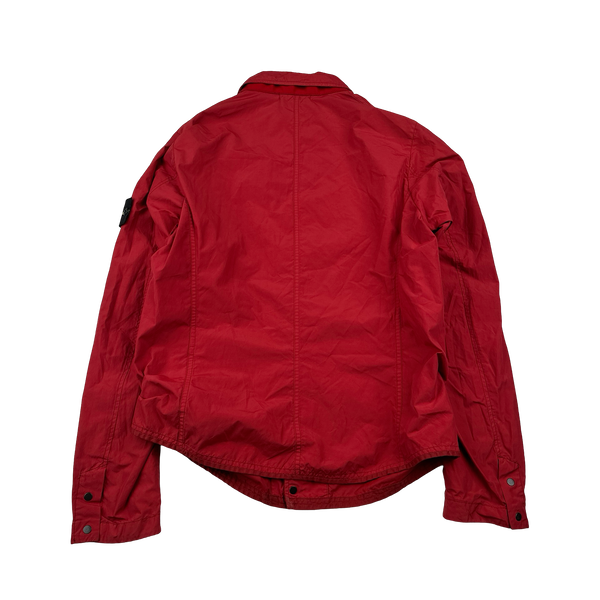 Stone Island 2008 Red Nylon Resin Coated Zipped Overshirt Jacket - Medium