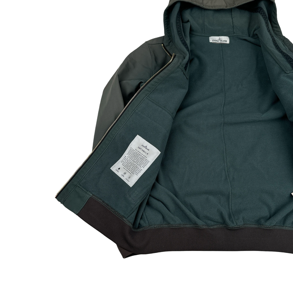 Stone Island 2019 Washed Green Fleece Lined Soft Shell - Large