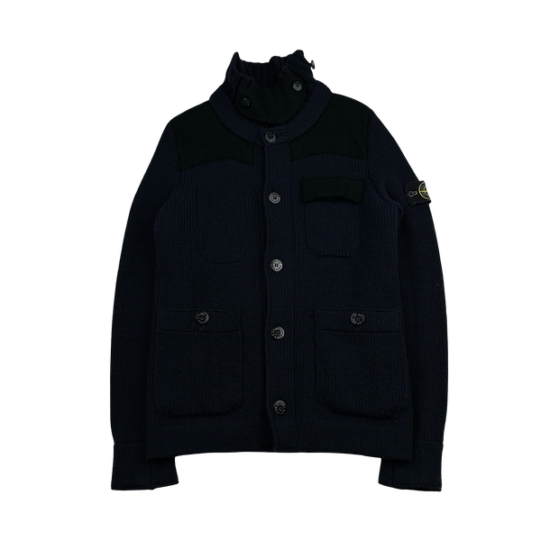 Stone Island 2011 Heavyweight Wool Navy Panelled Buttoned Knit - Medium