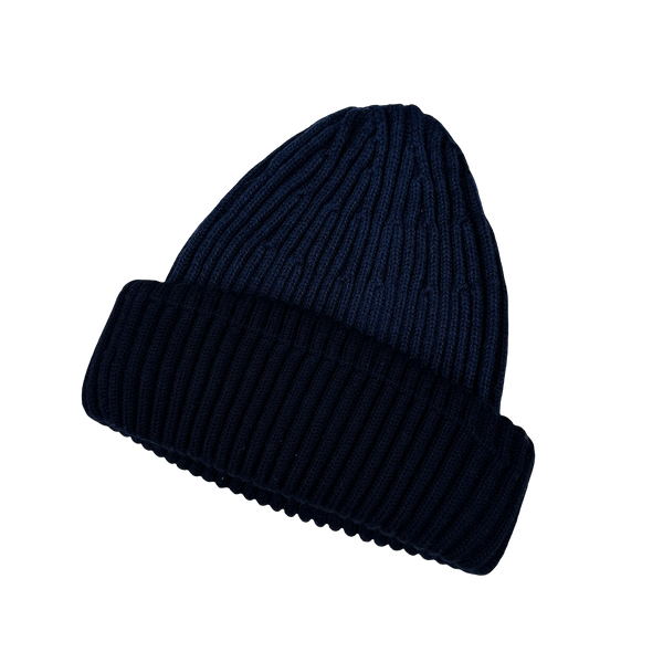 Stone Island Navy Blue Ribbed Logo Patch Beanie