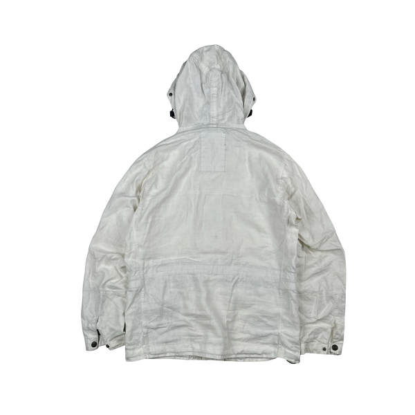 CP Company White Plated Linen La Mille Goggle Jacket - Small