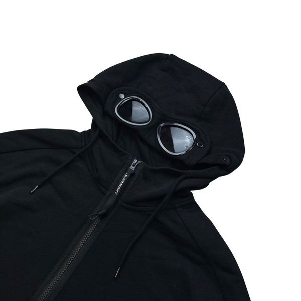 CP Company Black Zipped Goggle Thumb Hole Hoodie Jumper - Large