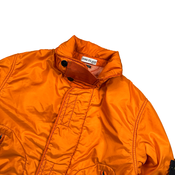 Stone Island 2004 Vintage Orange Mesh Quilted High Neck Nylon Jacket - Large