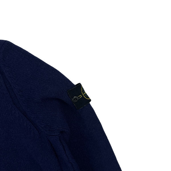 Stone Island 2016 Blue Zipped Knitted Wool Collared Jumper - Small