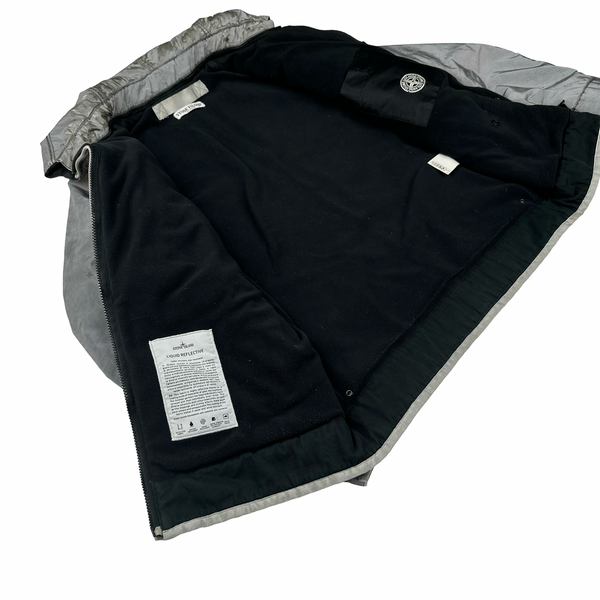 Stone Island Silver Liquid Reflective Fleece Lined Jacket - Large