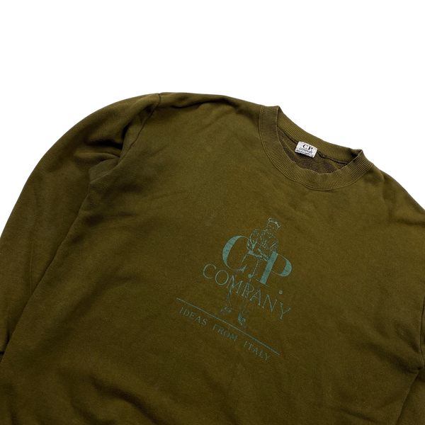 CP Company Khaki Spellout Thick Cotton Crewneck Sweatshirt - Small
