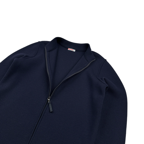 Prada Navy Heavyweight Wool Zipped Knit Jumper - XL
