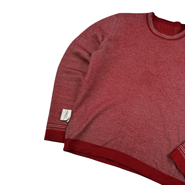 Stone Island 2009 Red Ribbed Reversable Wool Blend Crewneck Jumper - Medium