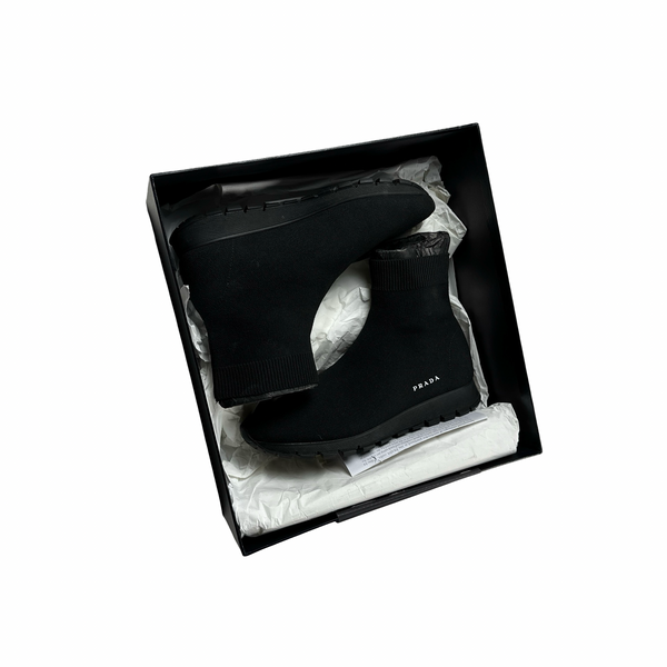 Prada Sock High Black Knit Trainers - UK 4