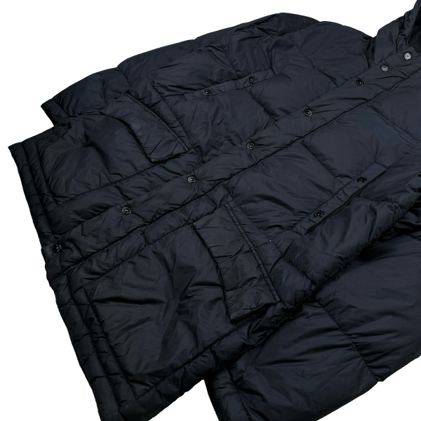 Stone Island Navy Crinkle Reps Down Longline Puffer Jacket - Large