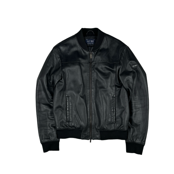 Armani Jeans 2000's Zip Up Leather Jacket - Medium