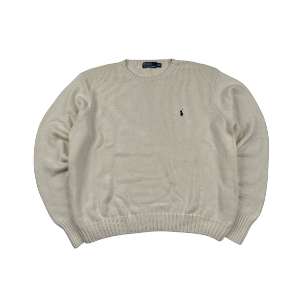 Ralph Lauren Cream Cotton Knit Crewneck Jumper - XXL