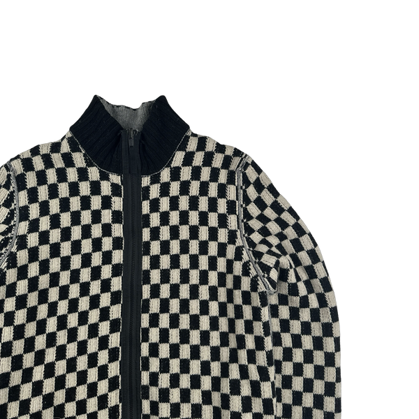 Stone Island 2010 Chequered Reversible Wool Knit Sample Zip Up Jumper VERY RARE - Large