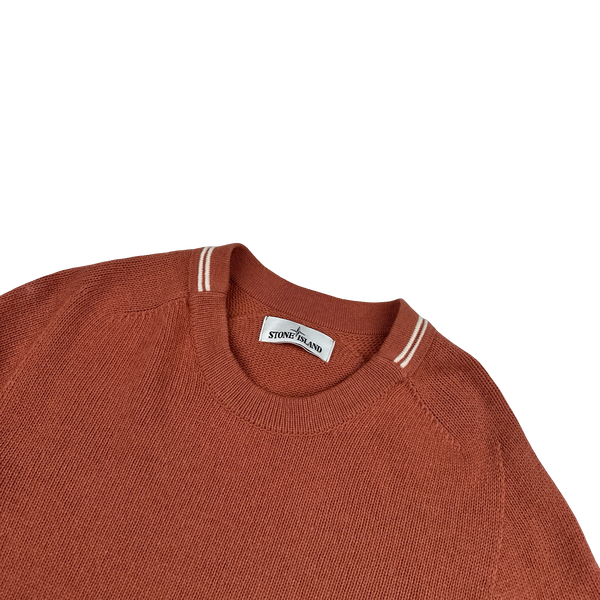 Stone Island 2020 Salmon Orange Lambs Wool Crewneck Knitted Jumper - Medium
