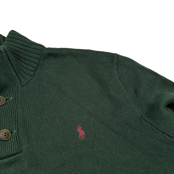 Ralph Lauren Dark Green Knit Quarter Button Jumper - XL