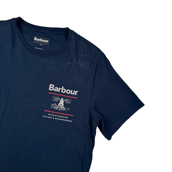 Barbour Navy Spellout Short Sleeve T Shirt - Medium