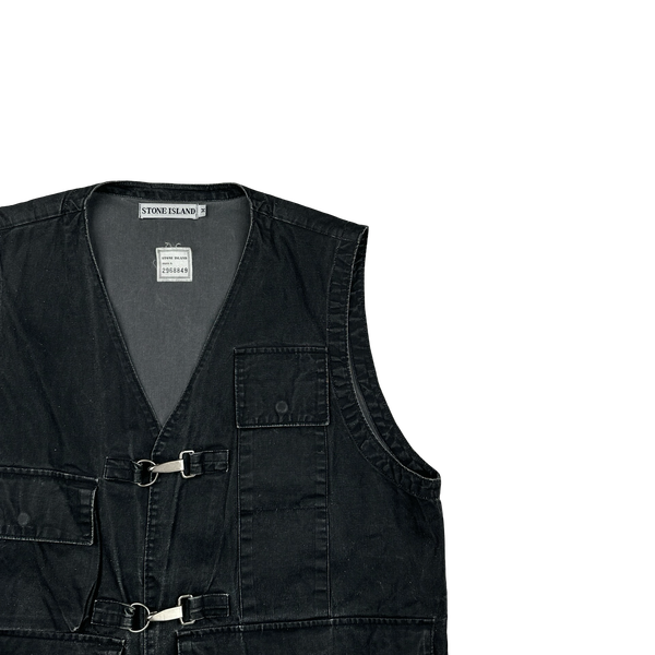 Stone Island 80s Vintage Blue Reflective Spellout Denim Vest - Medium