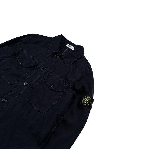 Stone Island 2003 Navy Contrast Stich Poly Overshirt - Medium