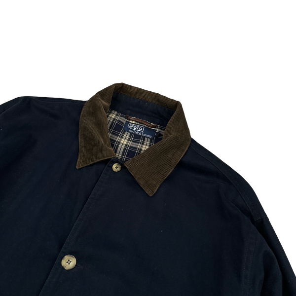 Ralph Lauren Polo Navy Corduroy Collar Cotton Long Jacket - Large