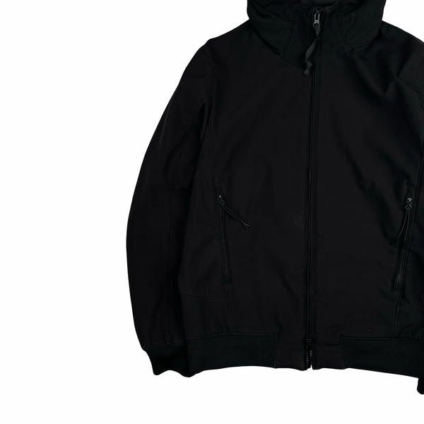 CP Company Black Soft Shell Lens View Hooded Zipped Jacket - Medium