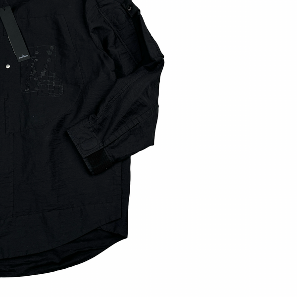 Stone Island 2023 Shadow Project Black Zipped Mesh Spellout Overshirt - Large