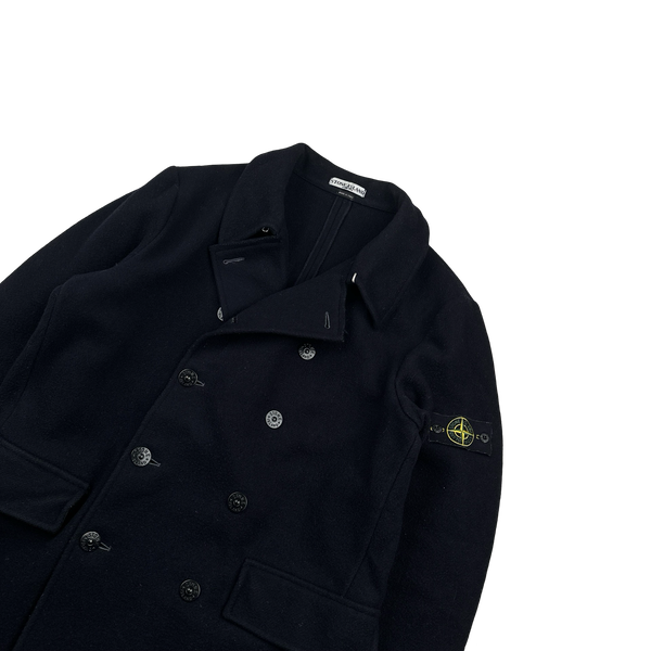 Stone Island Navy Vintage Wool Double Breasted Pea Coat - XL
