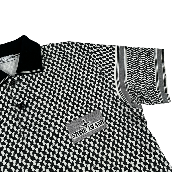 Stone Island 2008 Patterned Cotton Collared Neck Spellout Polo - XXL