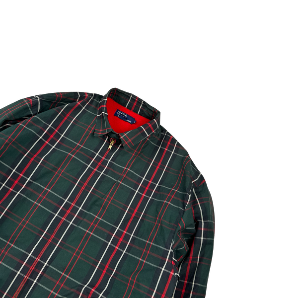 Ralph Lauren 90's Red/Green Plaid Fleece Lined Harrington Jacket - XL