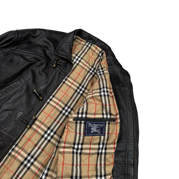 Burberry Leather Nova Check Lined Collared Duffle Coat - Large